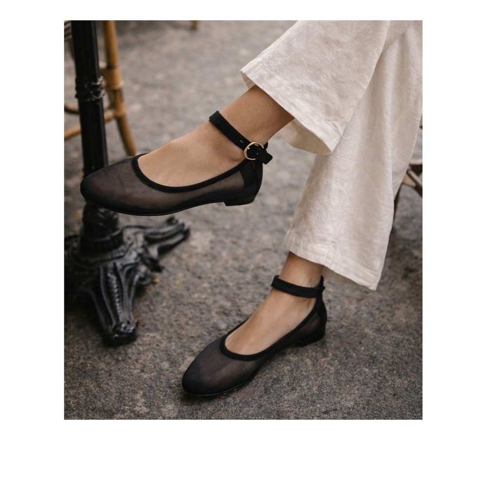 J Crew Andi Mesh Ballet Flats Black Removable Ankle‎ Strap Mary Jane Sz 10 NIB